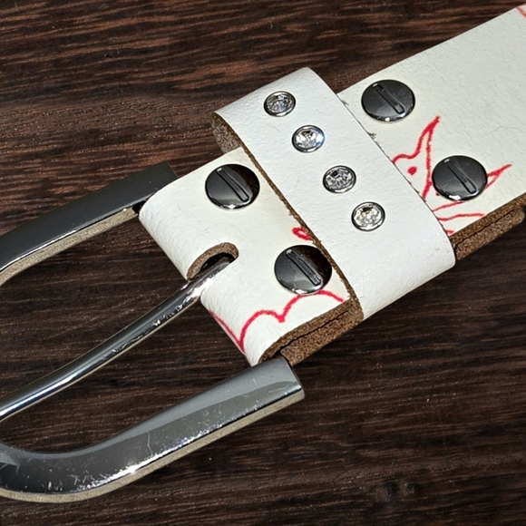 Ed Hardy genuine leather belt skull & rose Tattoo w Rhinestones Sz S/ 26-32" - Picture 8 of 9